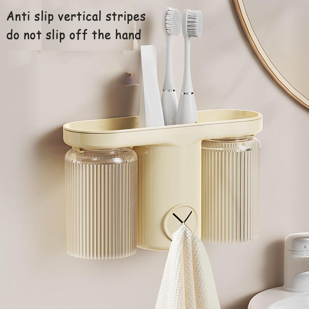 Wall Mounted Toothbrush Holder With No Punching Washing Cup Clean Hygienic Space Saving Suitable For Families Bathrooms