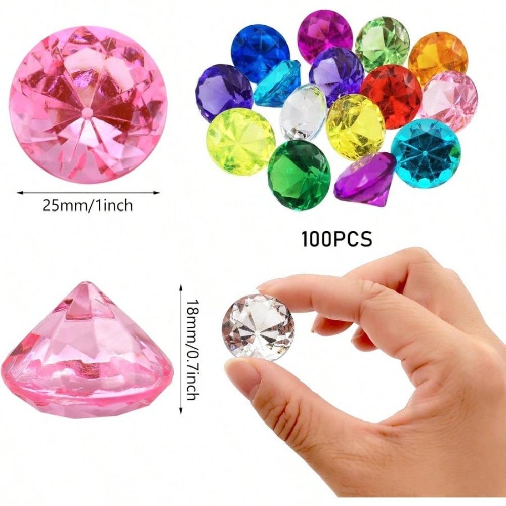 LYHLYA Paket med 100 Ädelstenar för Barn, Akryldiamanter, 25 mm, Dekorativa Diamanter, Akrylädelstenar, Falska Ädelstenar för Vasfyllning