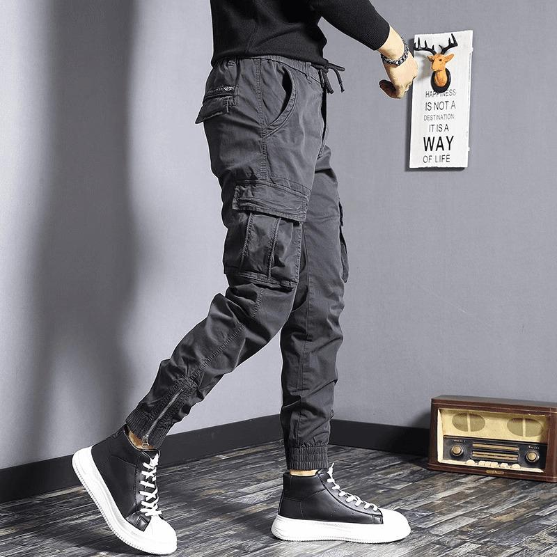 Men's Trendy Cotton Loose Fit Zipper Leg Overalls for Autumn