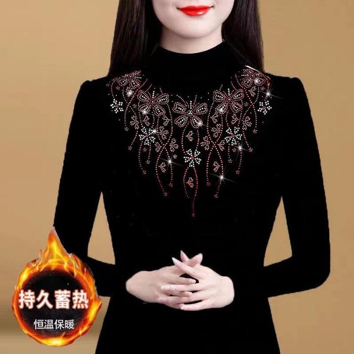 Fleece Thickened Warm Bottoming Shirt Women's New Autumn and Winter High-end Fashion Thin Slim Top Shirt