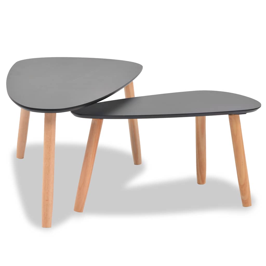 2 Piece Coffee Table Set Solid Pine Wood Black