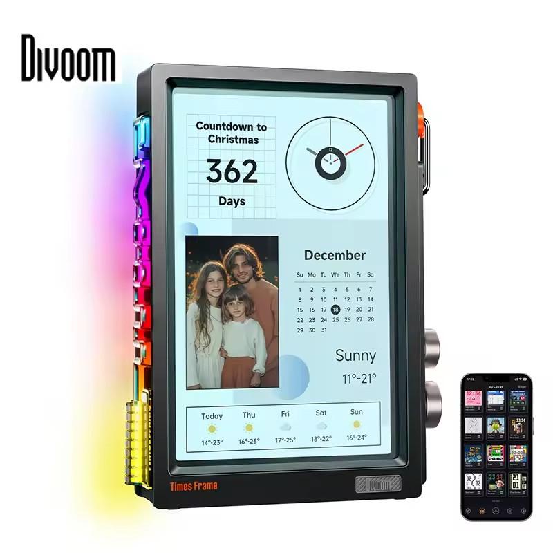 Divoom Times Frame Smart Ekran HD | 10,1" Zegar Cyfrowy DIY | Krypto Akcje Pogoda Kalendarz | Prezent Technologiczny Konfiguracja Biurka