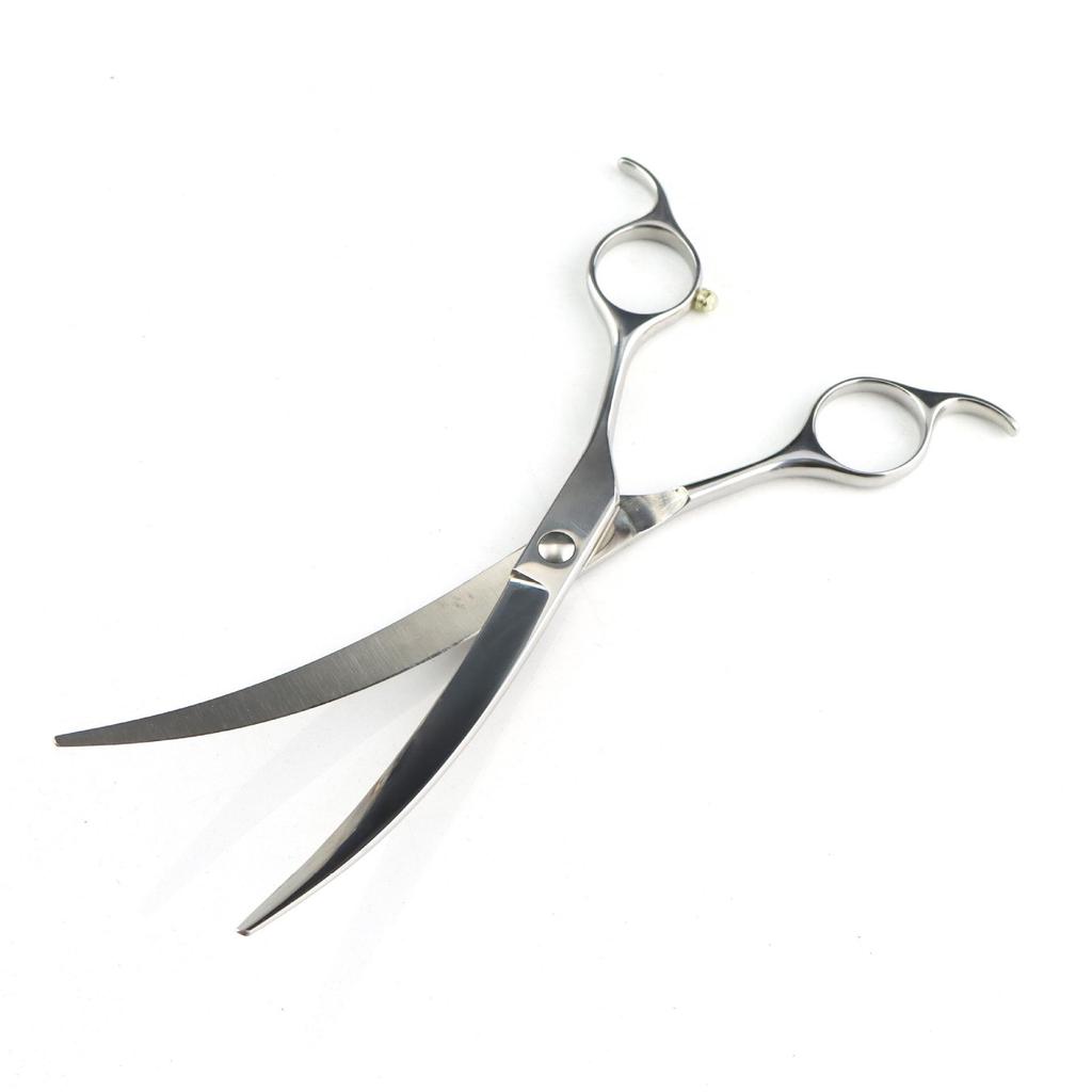 7.5" Dual-Tail Curved Pet Grooming Shears - 45° Bend for Upward and Downward Cutting