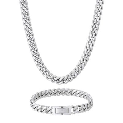 Kihei Halskette und Armband Set Breite 8mm Miami Cuban Kette 18kgp Kihei Schliff Accessoires HIPHOP Geschenk Geburtstagsgeschenk Weihnachten KRKC&CO Herren 4-seitig