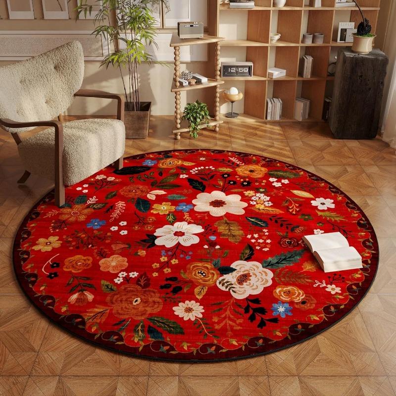 European pastoral style comfortable round carpet Colorful floral bohemian farmhouse decorative Rugs Bathroom anti-slip door mat