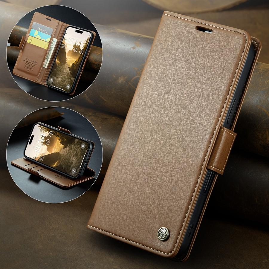 

Чехол-кошелек с блокировкой RFID, кожаный чехол-книжка с боковой застежкой для Samsung A56 A36 A55 A35, магнитная беспроводная зарядка Google для iPhone 16 15 Samsung A56 5G коричневый