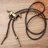 Vintage Horse Head Bolo Tie Retro Faux Leather Long Necklace Pendant Fashion Sweater Chain Jewelry for Men Women