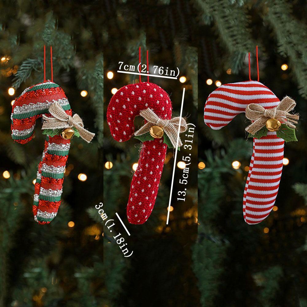 Red White Christmas Candy Cane Pendan Bell Bow Cartoon Hanging Lollipop Ornament Cloth Decortative Candy Ornament