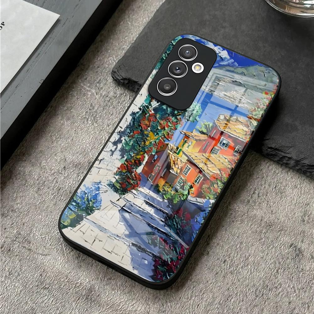 

Чехол для телефона с масляной живописью для S25 Ultra Samsung S26 S23 S24 Plus S22 S20 S21 Fe A54 A34 A53 A16 Стеклянная крышка Samsung s26