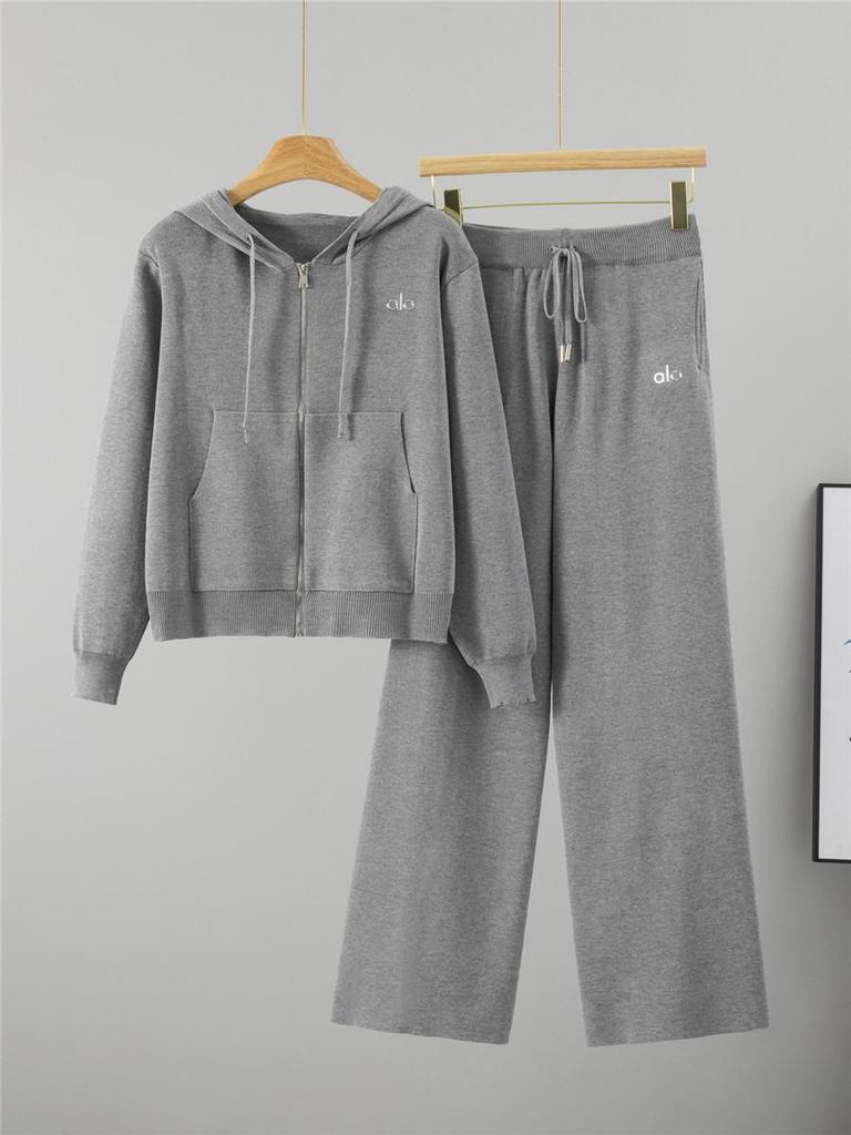 Women's Casual Knit Set: Hooded Zipper Jacket & Long Pants - Autumn/Winter Fashion