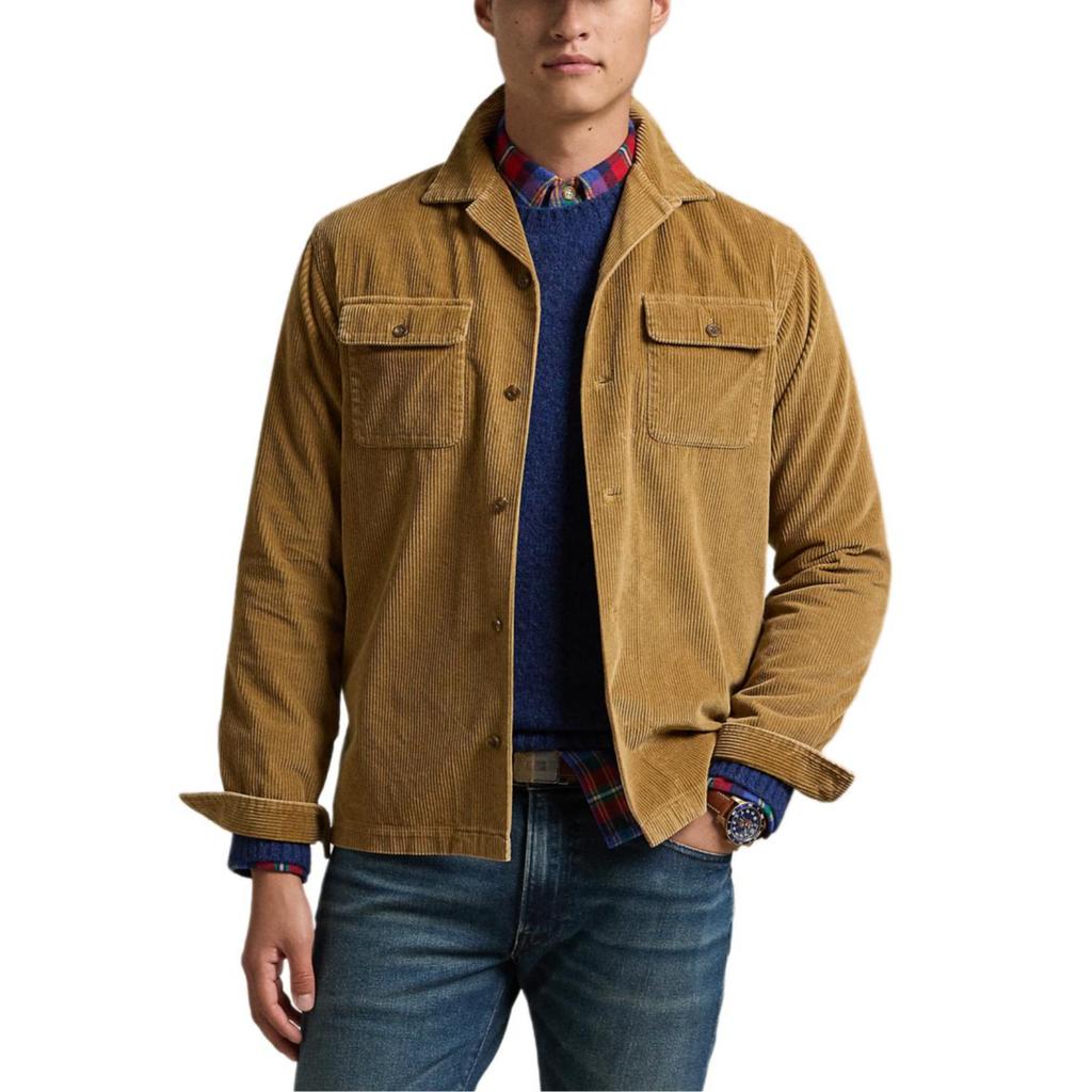 Polo Ralph Lauren Classic Cotton Corduroy Solid Color Camp Collar Button Down Long Sleeve Shirt Men Shirts Brown 710876980-009
