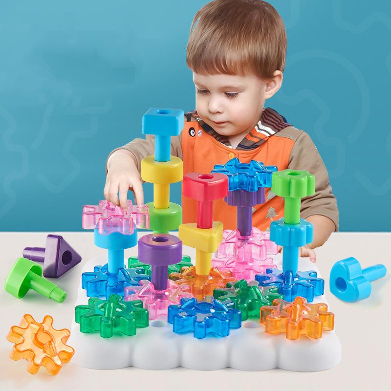 Toddler Pegs Board Game Montessori Toys Gears Block Stacking Play DIY Creative Threading Game Color Cognition Educational Toys