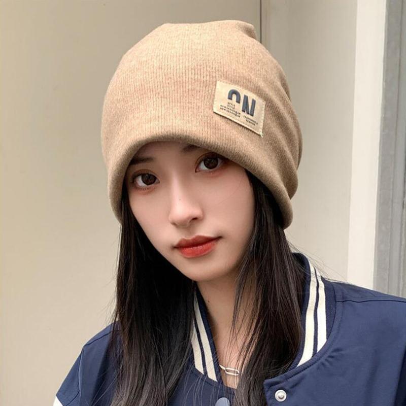 Korean Knit Beanies for Women Winter Warm Loose Skullies Outdoor Windproof Pullover Hats Unisex Skullcap