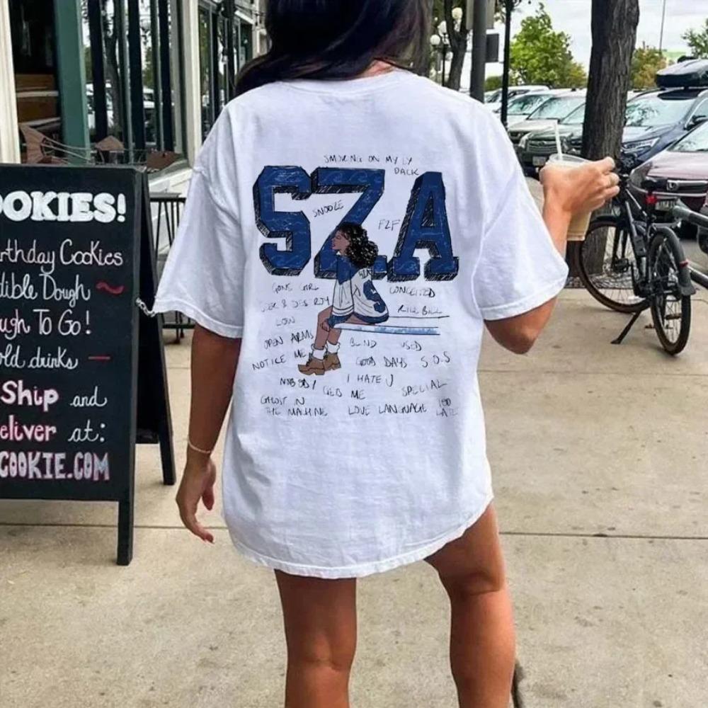 Hot Sale SZA SOS Tour Album Cover Poster Graphic Print T-Shirt Men Women Gift for Fans Concert Unisex Retro Aesthetic Summer New Tee Oversized Top