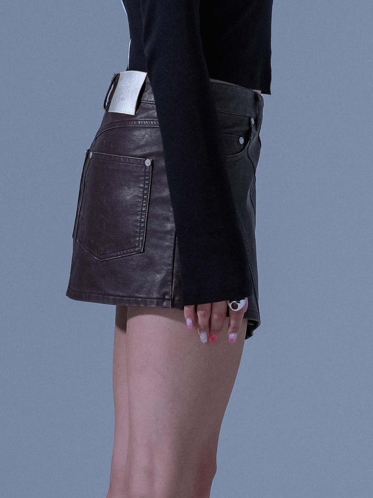 DILETTANTISME Pigment Vintage Vegan Leather Wrap Skirt (Br)