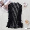 Four Seasons Lace Mesh Semi-High Neck See-Through Long Sleeve Korean-Style Blouse