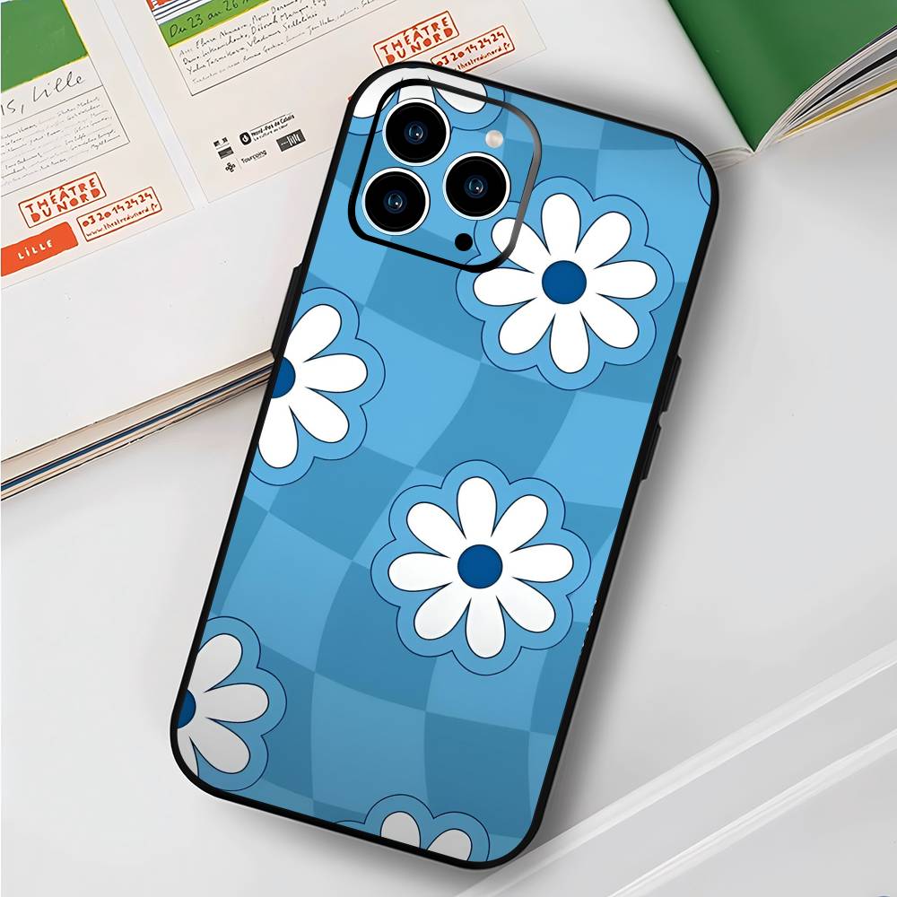 Flower Art For IPhone 15 16 14 Plus 13 12 11 17 Pro Max 17 Air Black Soft Phone Cover
