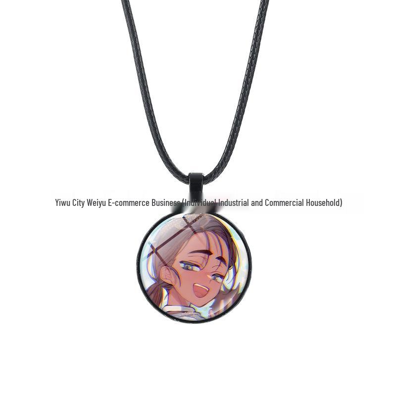 Alien Stage Anime Pendant Necklace with Time Gem on Black Rope Chain