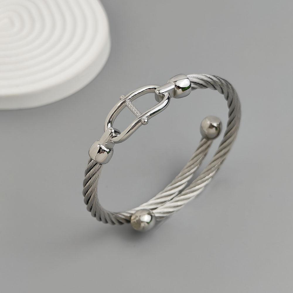 Stainless Steel Letter X Inlaid Zirconium Twist Rope Steel Wire Rope Opening Bracelet Women's Cable Bracelet Party Daily Jewelry