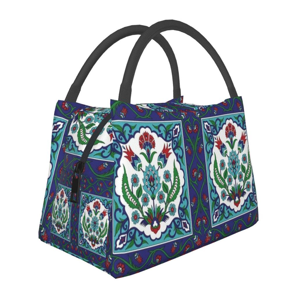 Turkish Tile Pattern Vintage Iznik Cer Insulated Lunch Bag for School Picnic Storage Food Boxes Container Thermal Lunch Box