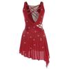 Women Dance Dress with Rhinestones Adorned Straps - Backless Side Slit Flowy Asymmetrical Hem Built-in Crotch Press Buttons for Stage Performance