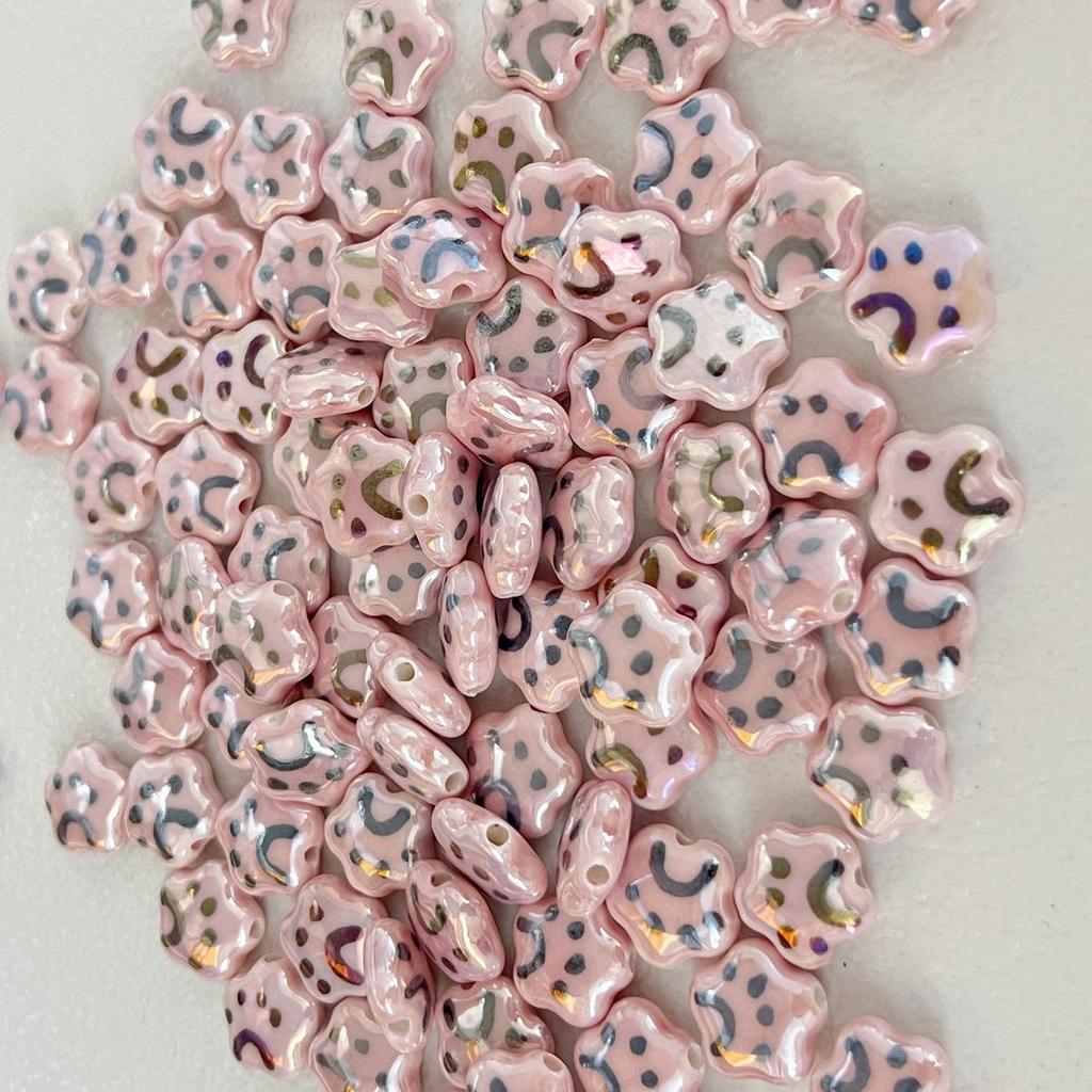 Perline in Ceramica Dipinta Tulipano e Farfalla Rosa Retrò per Braccialetti e Collane Fai da Te