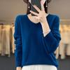 Women's V-Neck Pure Wool Knit Sweater - Heart Neckline, Autumn/Winter Base Layer