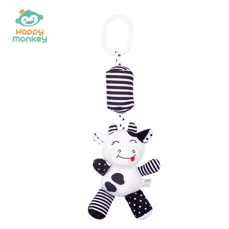 Happy Monkey Baby Crib Rattle: Black & White Cartoon Animal Wind Chime for Early Education