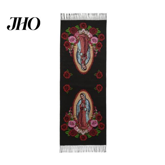 Versatile Silk Scarf Virgin Mary Shawl Soft Cashmere Warm Wrap Luxury Comfort Tassel Scarves Winter Lightweight Blanket Religious Accessory Fine Weave