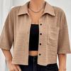 Camicia da Donna con Collo a Revers, Manica Corta, Monopetto, Top Corti, Camicia Casual con Tasca Applicata, per Uso Quotidiano