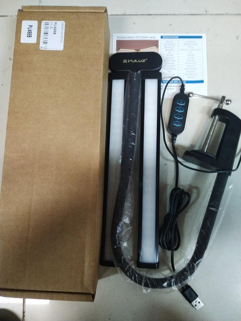 PULUZ PU498B Dual Head LED Video Light Flexible Desktop Fill Light 3000K 6500K 10 Levels Brightness with C Clamp Desk