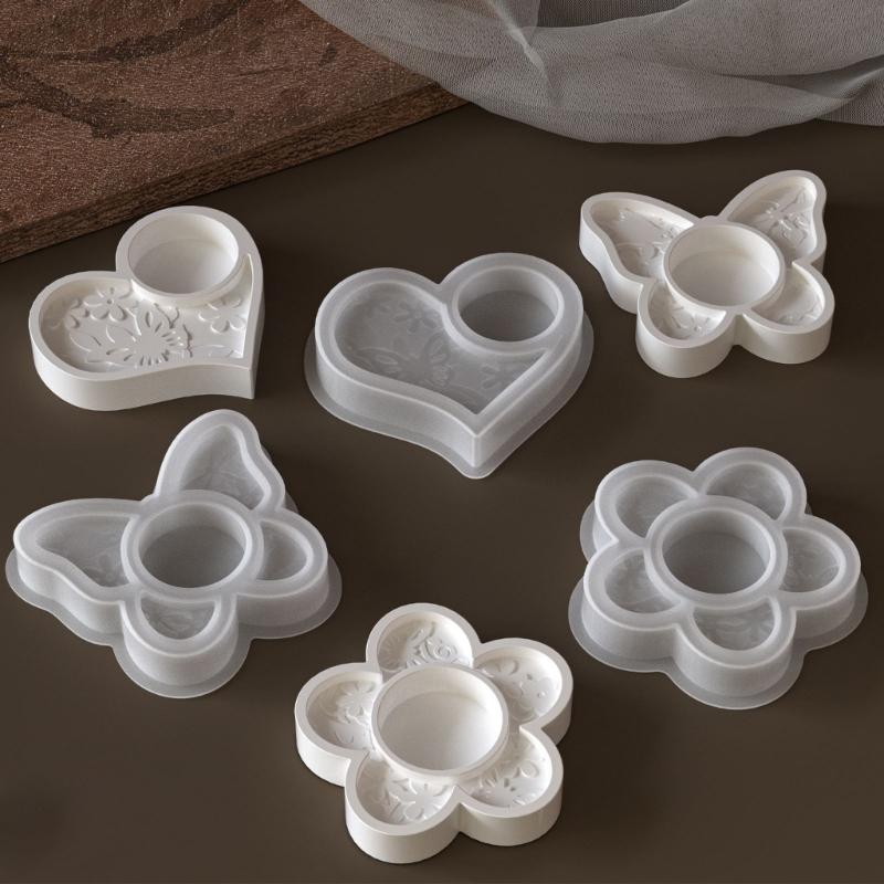 Pack of 3 Decorative Silicone Candle Mould Containing Beautiful Flower Butterfly and Heart Pattern for Home Decoration