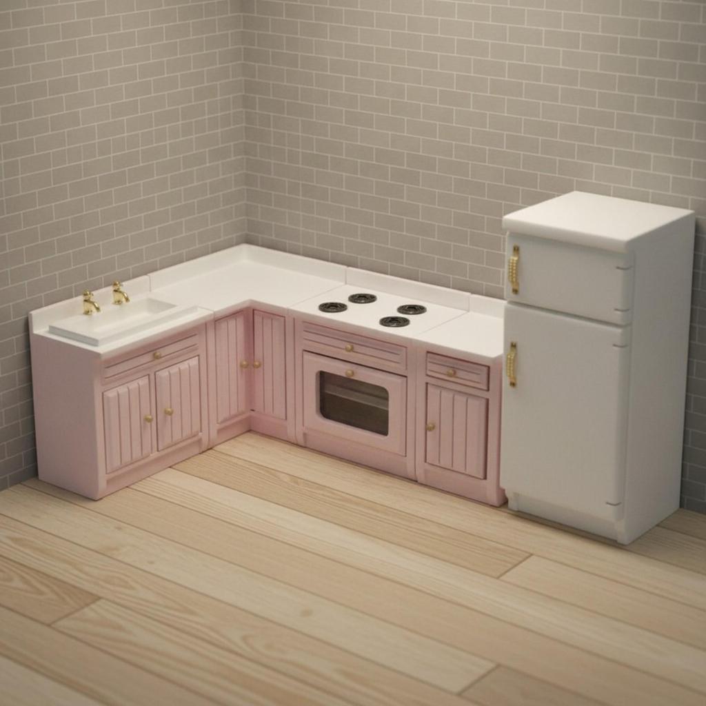 Birch Wood Miniature Dollhouse Kitchen Display-Ready for Collectors, Kids