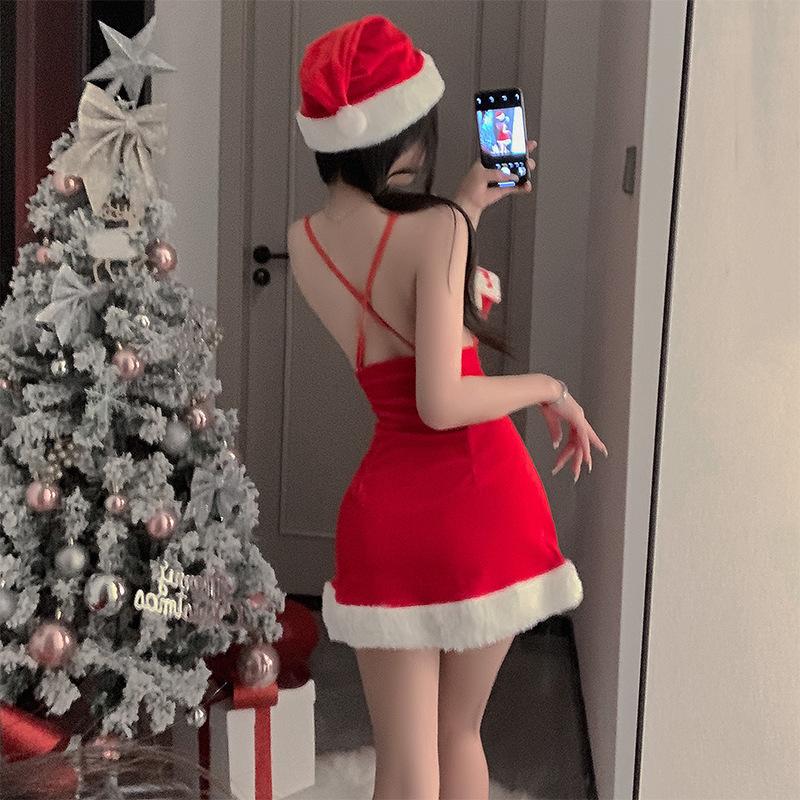 Christmas Cos Sex Uniform Velvet Nightdress Cosplay Sexy Lingerie New Robe Nightdress Set