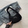 Women Fashion Embroidered Bow Corduroy Pleated Handle Small Underarm Shoulder Bag