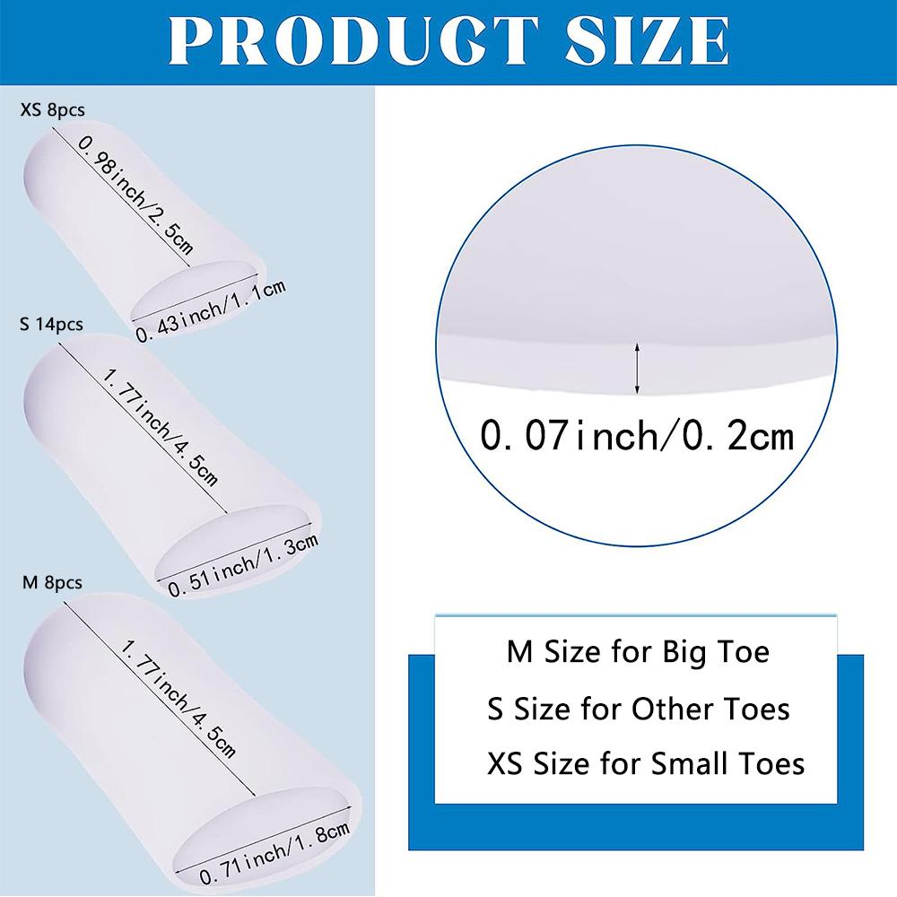 30Pcs Breathable Silicone Toe Caps Toe Protectors Washable Reusable XS/S/M 3Size