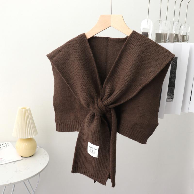 Koreański Sweter z Czystego Koloru Ciepły Szal Zimowy Damski Bluzka Ramiona Fałszywy Kołnierz Peleryna Wiązany Szalik Ochraniacz Na Szyję Szalik Dla Kobiet