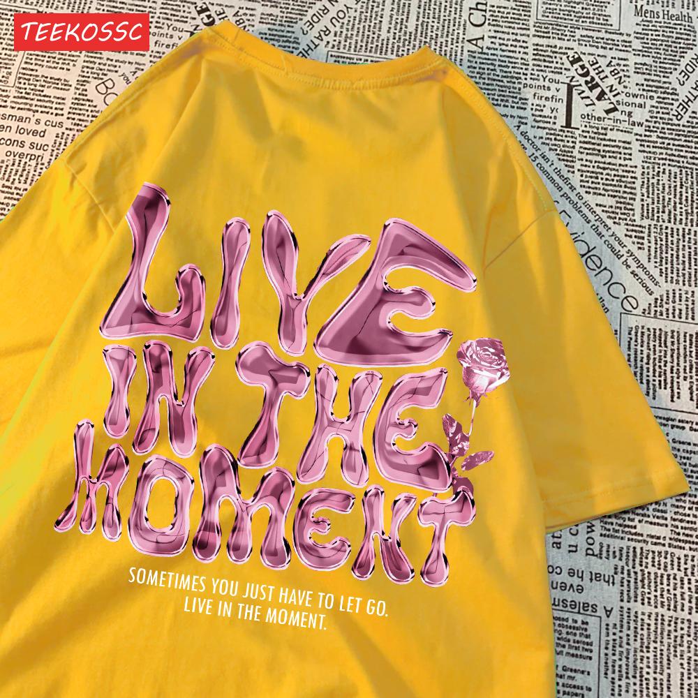 Fashion Cotton Woman T-Shirts Live In The Moment Letter Printing Tees Breathable Oversize O-Neck Summer Street Female Clothes