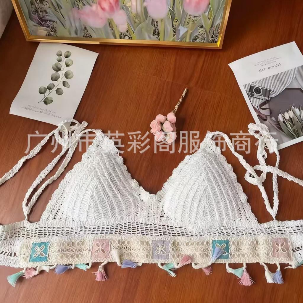 Seaside vacation new sexy vacation top lace-up knitted suspender beach hollow backless tube top short vest