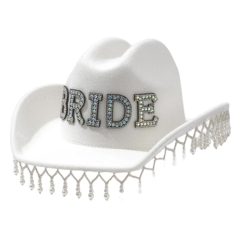 Luxurious Pearls Cowboy Hats Bride Hat Panama Hat for Bachelorette Party Cowboy Hats for Club Stage Shows