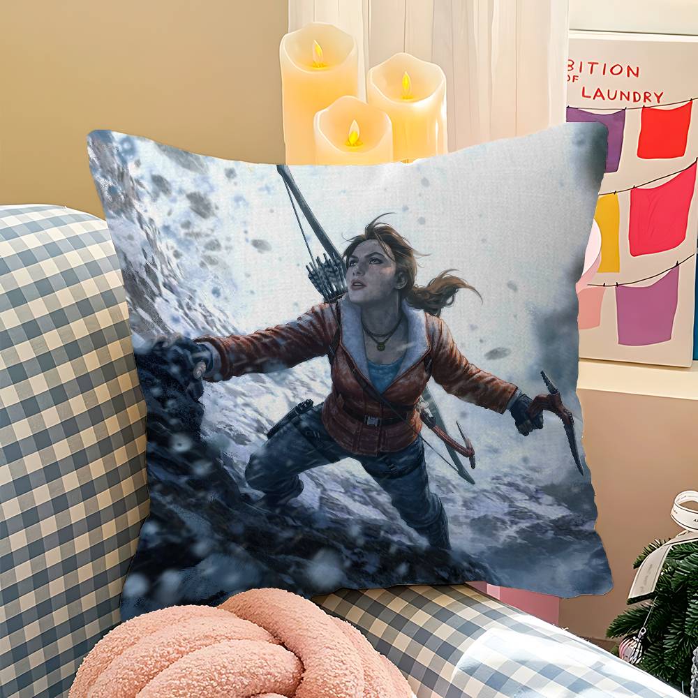 Action Game T-Tomb R-Raider Cushion Cover Car Throw Pillow Case For Sofa Car Christmas Gift 40X40Cm 45X45Cm