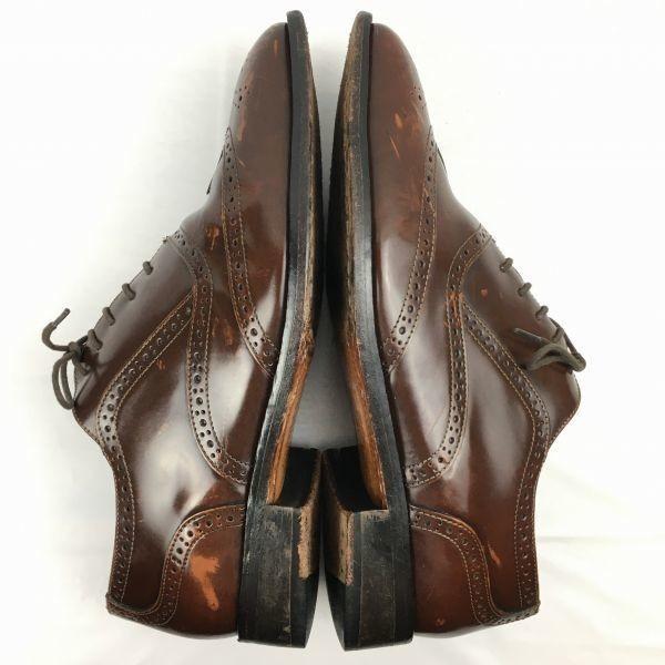 AMBLER Vintage Full Brogue Wingtip Business Shoes Brown Size 7.5 (25.5) All Leather Men's