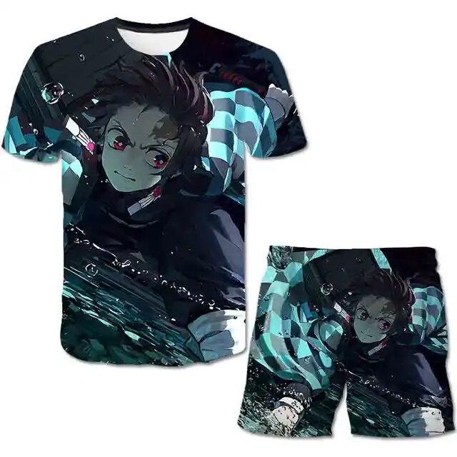 Baby Demon Slayer T shirt Clothes Summer Boys Clothing Sets Fashion T shirt+Short Pants 2pcs Suit Children Clothes Streetwear