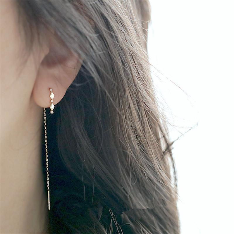 

925 Sterling Silver 14k Gold Plating Inlaid Crystal French Diamond Tassel Ear Line Women Retro Classic Party Jewelry Accessories Silver