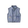 Spring and Autumn Boys' Stylish Denim Vest Children's Clothing Kids' Stand Collar Cardigan Baby Sleeveless Solid Color Jacket