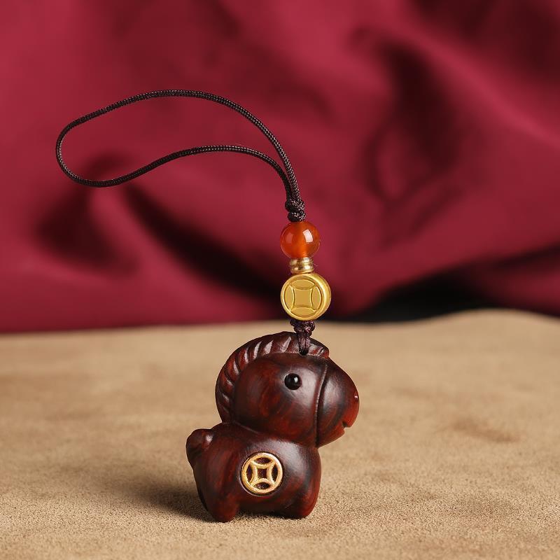 Sandalwood Zodiac Horse Carriage Keychain and Pendant