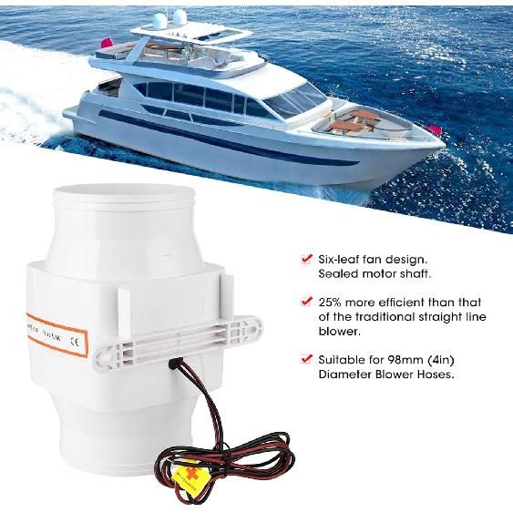 Aramox Marine Bilge Air Blower, 4inches In-Line Bilge DC Air Blower Engine Ventilation Fan White for Yacht RV (24V)