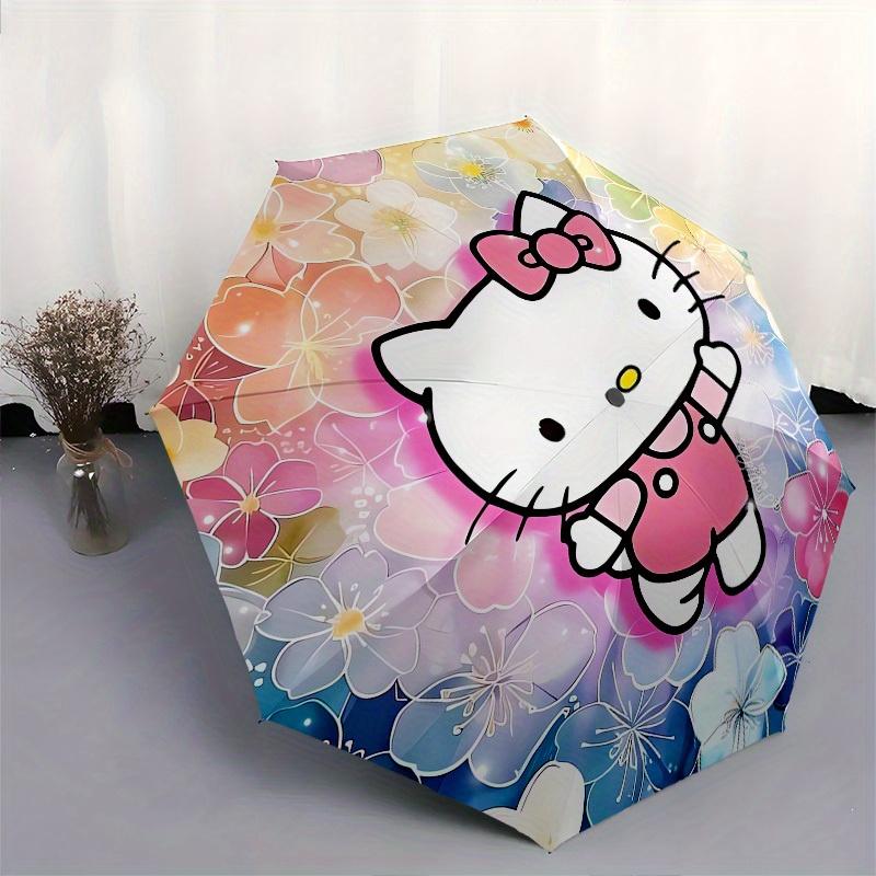 1pc Hello Kitty Floral Background Umbrella with Plastic Handle,Suitable for All Seasons Home Travel Outdoor UmbrellaSanlio032