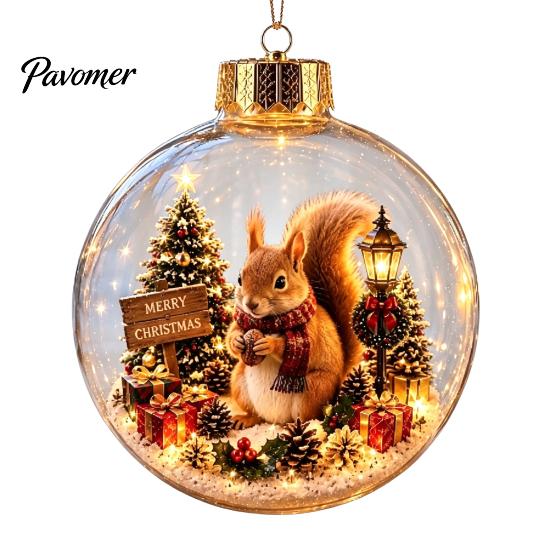 Weihnachtsbaumschmuck Story Ornament, 8 cm Kugel-Hängedekoration mit Mini-Feiertagsszene, Bruchfeste Kugeln im Inneren, Klarer Kunststoff-Weihnachtsanhänger