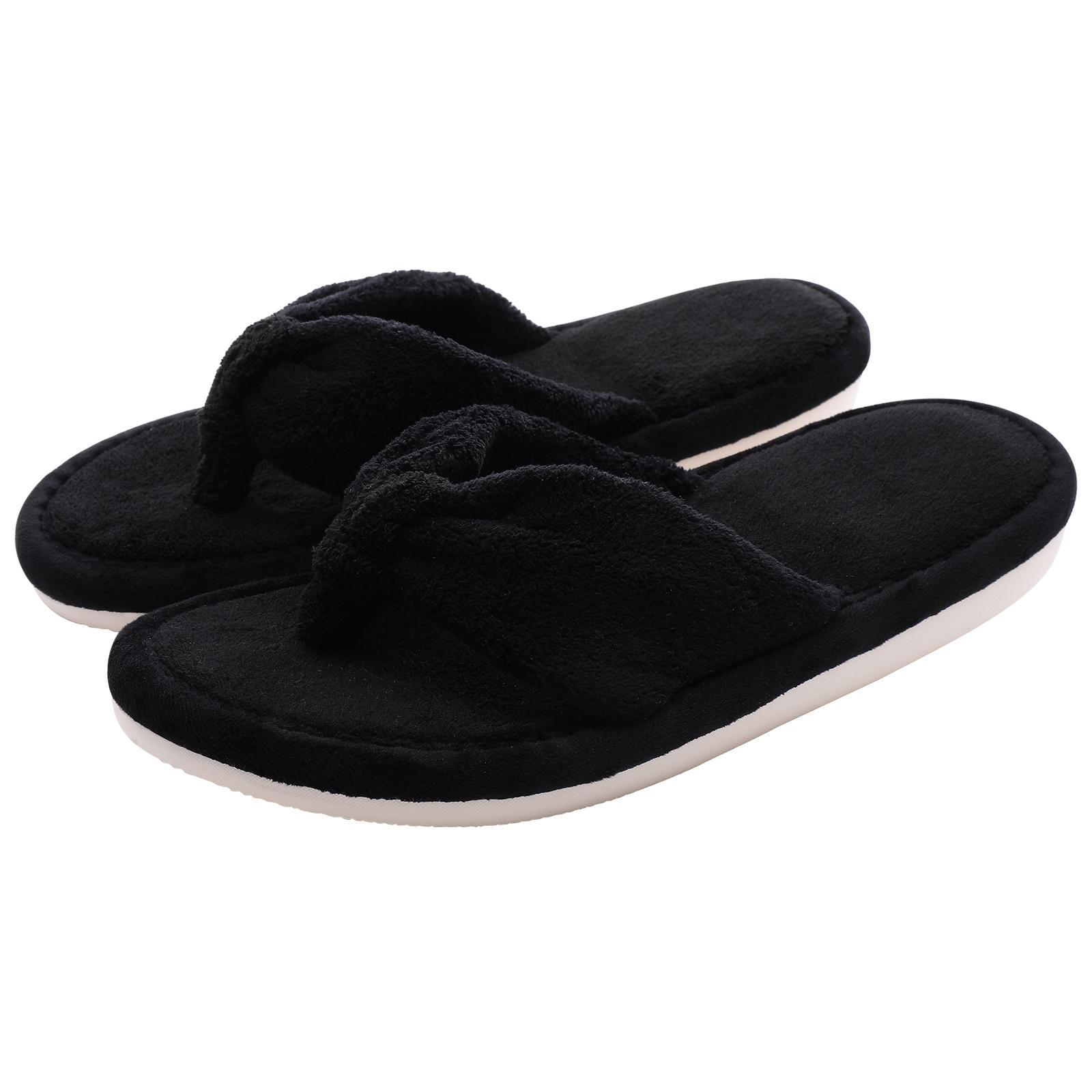 

Модные женские домашние тапочки Crestar Модные тапочки-вьетнамки с открытым носком и уютным мехом Зимние комнатные тапочки на плоской подошве в виде облака Удобная плоская обувь 44-45(10.4-10.6inch) чёрный